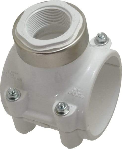 Value Collection - 3 x 1-1/2" PVC Plastic Pipe Clamp On Saddle with EPDM O-Ring - Schedule 40, Pipe O.D. x SR Fipt End Connections - Apex Tool & Supply