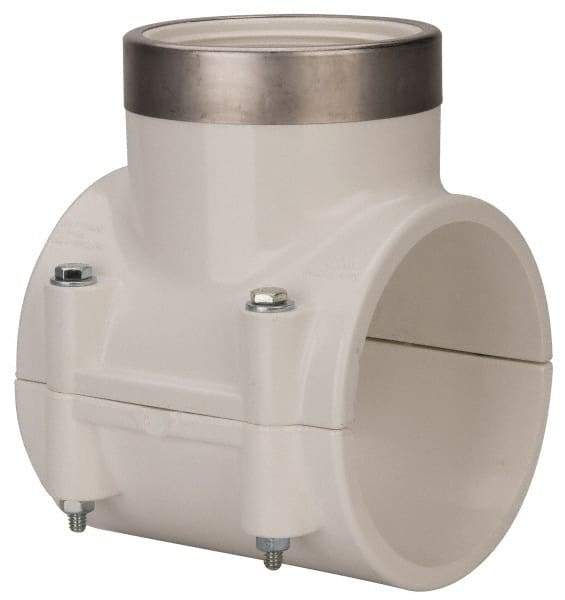 Value Collection - 4 x 3" PVC Plastic Pipe Clamp On Saddle with EPDM O-Ring - Schedule 40, Pipe O.D. x SR Fipt End Connections - Apex Tool & Supply