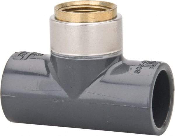 Value Collection - 3/4" PVC Plastic Pipe Tee - Schedule 80, PVC Slip x Brass Fipt End Connections - Apex Tool & Supply