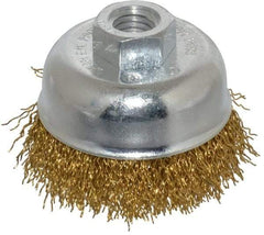 Value Collection - 2-3/4" Diam, 5/8-11 Threaded Arbor, Brass Fill Cup Brush - 0.02 Wire Diam, 7/8" Trim Length, 12,500 Max RPM - Apex Tool & Supply