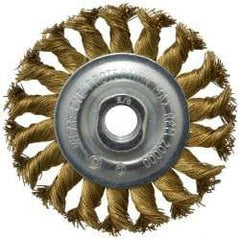 Value Collection - 4" OD, 5/8-11 Arbor Hole, Knotted Brass Wheel Brush - 1/2" Face Width, 7/8" Trim Length, 0.02" Filament Diam, 20,000 RPM - Apex Tool & Supply