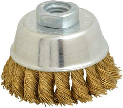 Value Collection - 2-3/4" Diam, 5/8-11 Threaded Arbor, Brass Fill Cup Brush - 0.02 Wire Diam, 3/4" Trim Length, 12,500 Max RPM - Apex Tool & Supply