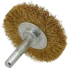 Value Collection - 2" OD, 1/4" Shank Diam, Crimped Brass Wheel Brush - 5/16" Face Width, 1/2" Trim Length, 0.008" Filament Diam, 20,000 RPM - Apex Tool & Supply