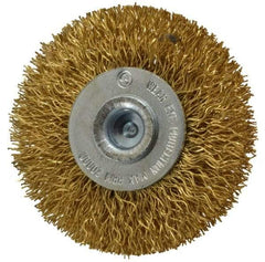 Value Collection - 2" OD, 1/4" Shank Diam, Crimped Brass Wheel Brush - 5/16" Face Width, 1/2" Trim Length, 0.012" Filament Diam, 20,000 RPM - Apex Tool & Supply
