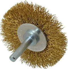 Value Collection - 2-1/2" OD, 1/4" Shank Diam, Crimped Brass Wheel Brush - 3/8" Face Width, 1/2" Trim Length, 0.012" Filament Diam, 20,000 RPM - Apex Tool & Supply