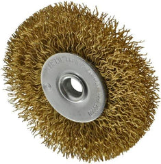 Value Collection - 2-1/2" OD, 1/4" Shank Diam, Crimped Brass Wheel Brush - 3/8" Face Width, 1/2" Trim Length, 0.014" Filament Diam, 20,000 RPM - Apex Tool & Supply