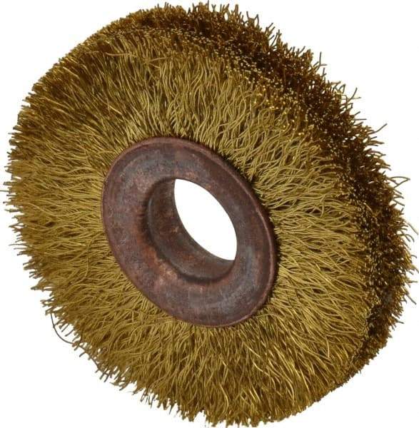Value Collection - 2" OD, 1/2" Arbor Hole, Crimped Brass Wheel Brush - 5/16" Face Width, 3/8" Trim Length, 0.008" Filament Diam, 20,000 RPM - Apex Tool & Supply
