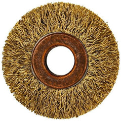 Value Collection - 2" OD, 1/2" Arbor Hole, Crimped Brass Wheel Brush - 5/16" Face Width, 3/8" Trim Length, 0.014" Filament Diam, 20,000 RPM - Apex Tool & Supply