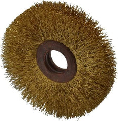 Value Collection - 2-1/2" OD, 1/2" Arbor Hole, Crimped Brass Wheel Brush - 3/8" Face Width, 3/4" Trim Length, 0.008" Filament Diam, 15,000 RPM - Apex Tool & Supply