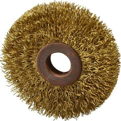 Value Collection - 2-1/2" OD, 1/2" Arbor Hole, Crimped Brass Wheel Brush - 3/8" Face Width, 3/4" Trim Length, 0.014" Filament Diam, 15,000 RPM - Apex Tool & Supply