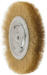 Value Collection - 6" OD, 5/8" Arbor Hole, Crimped Brass Wheel Brush - 1" Face Width, 1-1/8" Trim Length, 0.008" Filament Diam, 6,000 RPM - Apex Tool & Supply