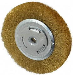 Value Collection - 6" OD, 5/8" Arbor Hole, Crimped Brass Wheel Brush - 1/2" Face Width, 1-1/8" Trim Length, 0.008" Filament Diam, 6,000 RPM - Apex Tool & Supply