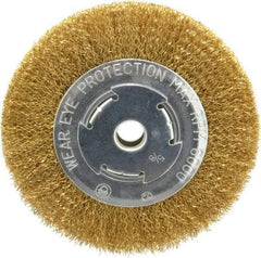 Value Collection - 6" OD, 5/8" Arbor Hole, Crimped Brass Wheel Brush - 1/2" Face Width, 1-1/8" Trim Length, 0.014" Filament Diam, 6,000 RPM - Apex Tool & Supply