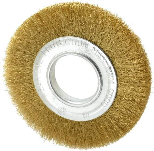 Value Collection - 6" OD, 2" Arbor Hole, Crimped Brass Wheel Brush - 7/8" Face Width, 1-1/8" Trim Length, 0.008" Filament Diam, 6,000 RPM - Apex Tool & Supply