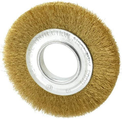 Value Collection - 6" OD, 2" Arbor Hole, Crimped Brass Wheel Brush - 7/8" Face Width, 1-1/8" Trim Length, 0.008" Filament Diam, 6,000 RPM - Apex Tool & Supply