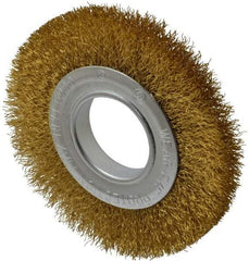Value Collection - 6" OD, 2" Arbor Hole, Crimped Brass Wheel Brush - 7/8" Face Width, 1-1/8" Trim Length, 0.014" Filament Diam, 6,000 RPM - Apex Tool & Supply