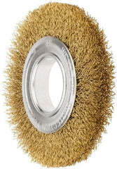 Value Collection - 6" OD, 1/4" Arbor Hole, Crimped Brass Wheel Brush - 7/8" Face Width, 1-1/8" Trim Length, 0.02" Filament Diam, 6,000 RPM - Apex Tool & Supply