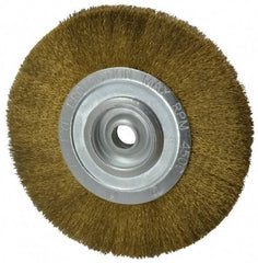 Value Collection - 8" OD, 3/4" Arbor Hole, Crimped Brass Wheel Brush - 1/2" Face Width, 1-3/4" Trim Length, 0.008" Filament Diam, 4,500 RPM - Apex Tool & Supply