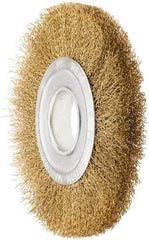 Value Collection - 8" OD, 1/4" Arbor Hole, Crimped Brass Wheel Brush - 1" Face Width, 1-3/4" Trim Length, 0.02" Filament Diam, 4,500 RPM - Apex Tool & Supply