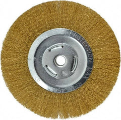 Value Collection - 8" OD, 5/8" Arbor Hole, Crimped Brass Wheel Brush - 1/2" Face Width, 1-3/4" Trim Length, 0.008" Filament Diam, 4,500 RPM - Apex Tool & Supply