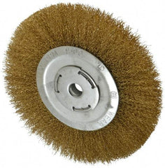 Value Collection - 8" OD, 5/8" Arbor Hole, Crimped Brass Wheel Brush - 1" Face Width, 1-3/4" Trim Length, 0.014" Filament Diam, 4,500 RPM - Apex Tool & Supply