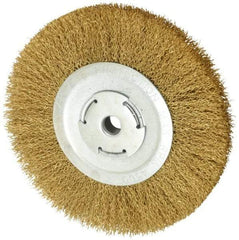 Value Collection - 8" OD, 5/8" Arbor Hole, Crimped Brass Wheel Brush - 1/2" Face Width, 1-3/4" Trim Length, 0.02" Filament Diam, 4,500 RPM - Apex Tool & Supply