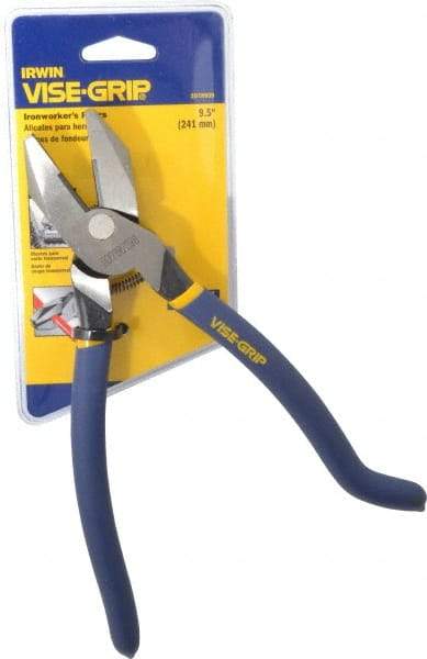 Irwin - 9" OAL, 1-1/2" Jaw Length x 1-1/4" Jaw Width, Side Cutting Ironworker's Pliers - Serrated Jaw, Standard Head, Textured Handles - Apex Tool & Supply