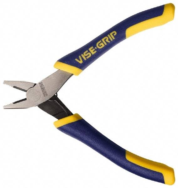 Irwin - 4-3/4" OAL, 5/8" Jaw Length x 7/32" Jaw Width, Side Cutting Linesman's Pliers - Standard Jaw, Flat Nose Head, ProTouch Handles - Apex Tool & Supply
