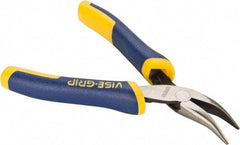 Irwin - 5" OAL, 1-1/8" Jaw Length x 1/4" Jaw Width, Long Nose Side Cutting Bent Nose Pliers - Serrated Jaw, Standard Head, ProTouch Handles, with Spring - Apex Tool & Supply