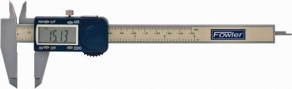 Fowler - 0 to 150mm Range, 0.01mm Resolution, Electronic Caliper - Polycarbonate with 1.56" Polycarbonate Jaws, 0.2mm Accuracy - Apex Tool & Supply