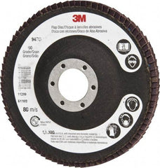 3M - 60 Grit, 4-1/2" Disc Diam, 7/8" Center Hole, Type 27 Ceramic Flap Disc - 13,300 Max RPM, Cloth Backing, Arbor Attaching System, Coated - Apex Tool & Supply