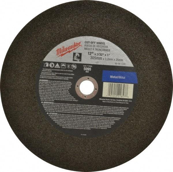 Milwaukee Tool - 12" 36 Grit Aluminum Oxide Cutoff Wheel - 3/32" Thick, 1" Arbor, 5,095 Max RPM, Use with Angle Grinders - Apex Tool & Supply