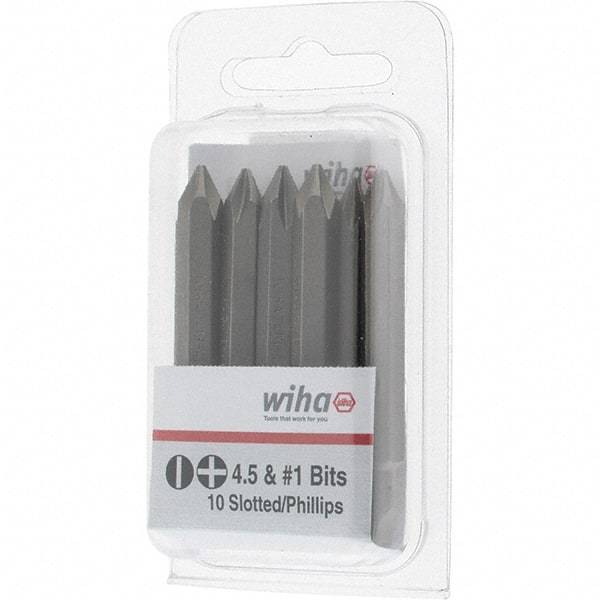 Wiha - 1/4" Drive, #1 Reversible Phillips/Slotted Screwdriver Bit - 2-3/8" OAL - Apex Tool & Supply