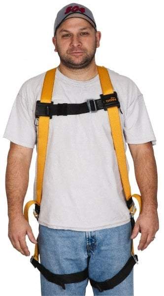 Miller - 400 Lb Capacity, Size Universal, Full Body Construction Safety Harness - Polyester, Mating Leg Strap, Mating Chest Strap, Yellow/Black - Apex Tool & Supply