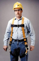 Miller - 400 Lb Capacity, Size Universal, Full Body Construction Safety Harness - Polyester, Side D-Ring, Mating Leg Strap, Mating Chest Strap, Yellow/Black - Apex Tool & Supply