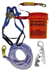 Gemtor - Universal Size, 300 Lb. Capacity, Polyester Roofer Fall Protection Kit - Back D Ring, 3 Ft. Lanyard Long, Single Use Anchor, Blue, Black and Yellow - Apex Tool & Supply