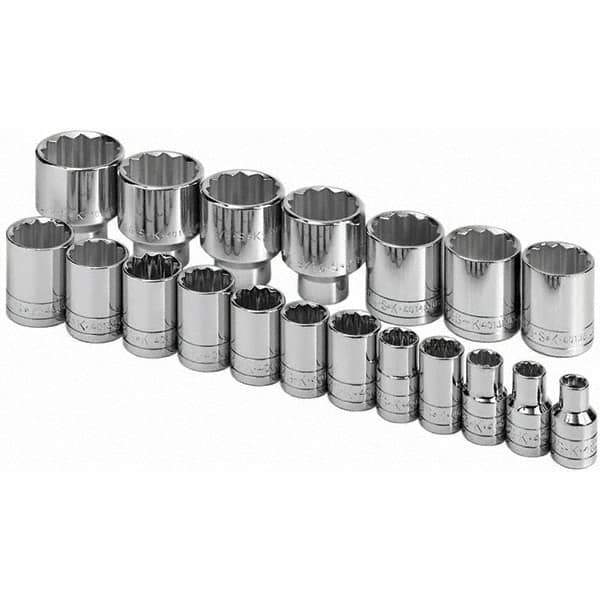 SK - 1/2" Drive Standard Socket Set - 3/8 to 1-1/2", Inch Measurement Standard - Apex Tool & Supply