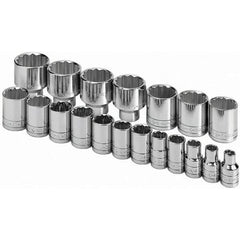 SK - 1/2" Drive Standard Socket Set - 3/8 to 1-1/2", Inch Measurement Standard - Apex Tool & Supply