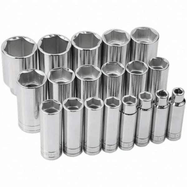 SK - 1/2" Drive Deep Socket Set - 3/8 to 1-1/2", Inch Measurement Standard - Apex Tool & Supply