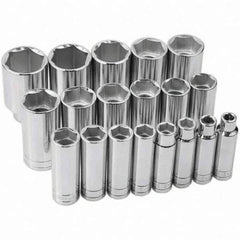 SK - 1/2" Drive Deep Socket Set - 3/8 to 1-1/2", Inch Measurement Standard - Apex Tool & Supply