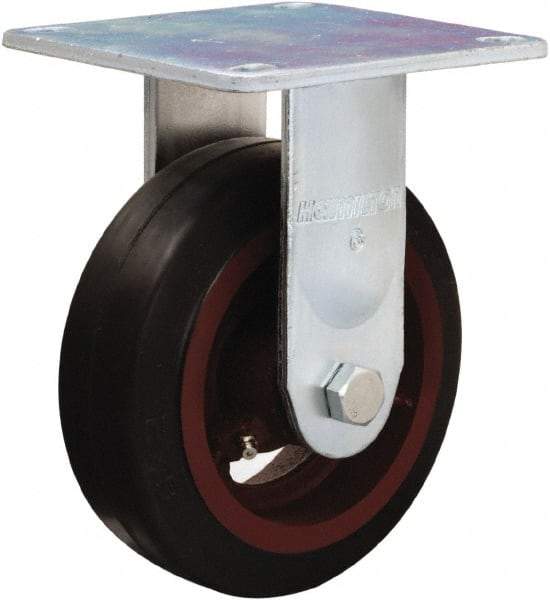 Hamilton - 6" Diam x 2" Wide x 7-1/2" OAH Top Plate Mount Rigid Caster - Rubber Mold on Cast Iron, 410 Lb Capacity, Straight Roller Bearing, 5 x 5-1/2" Plate - Apex Tool & Supply