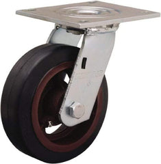 Hamilton - 6" Diam x 2" Wide x 7-1/2" OAH Top Plate Mount Swivel Caster - Rubber Mold on Cast Iron, 410 Lb Capacity, Straight Roller Bearing, 5 x 5-1/2" Plate - Apex Tool & Supply