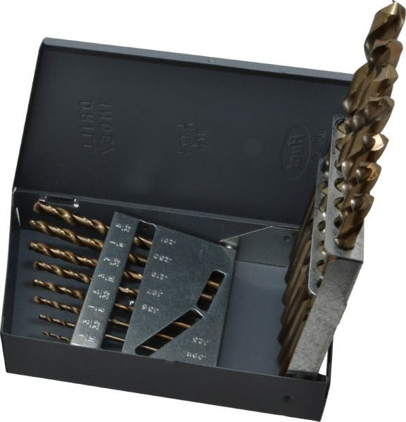 Hertel - 1/16 to 1/2", 135° Point, Bright Finish, Cobalt Jobber Length Drill Bit Set - Apex Tool & Supply