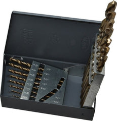 Hertel - 1/16 to 1/2", 135° Point, Bright Finish, Cobalt Jobber Length Drill Bit Set - Apex Tool & Supply