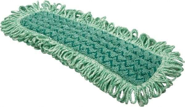 Rubbermaid - 20.7" Long x 5.7" Wide Microfiber Dust Mop Pad - Hook & Loop, Green, Fringed Head - Apex Tool & Supply