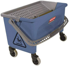 Rubbermaid - 40 Qt Plastic Bucket & Wringer - 14.7" Long x 16.2" High x 26.2" Wide, Blue - Apex Tool & Supply