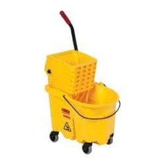 Rubbermaid - 26 Qt Plastic Bucket & Wringer - 18-5/8" Long x 16-3/4" High x 15-5/8" Wide, Yellow - Apex Tool & Supply