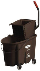 Rubbermaid - 35 Qt Plastic Bucket & Wringer - 20-1/8" Long x 36-1/2" High x 15-3/4" Wide, Brown - Apex Tool & Supply