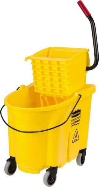 Rubbermaid - 35 Qt Plastic Bucket & Wringer - 20.1" Long x 17.4" High x 15.7" Wide, Yellow - Apex Tool & Supply