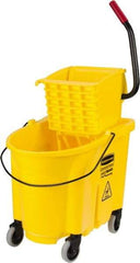 Rubbermaid - 35 Qt Plastic Bucket & Wringer - 20.1" Long x 17.4" High x 15.7" Wide, Yellow - Apex Tool & Supply